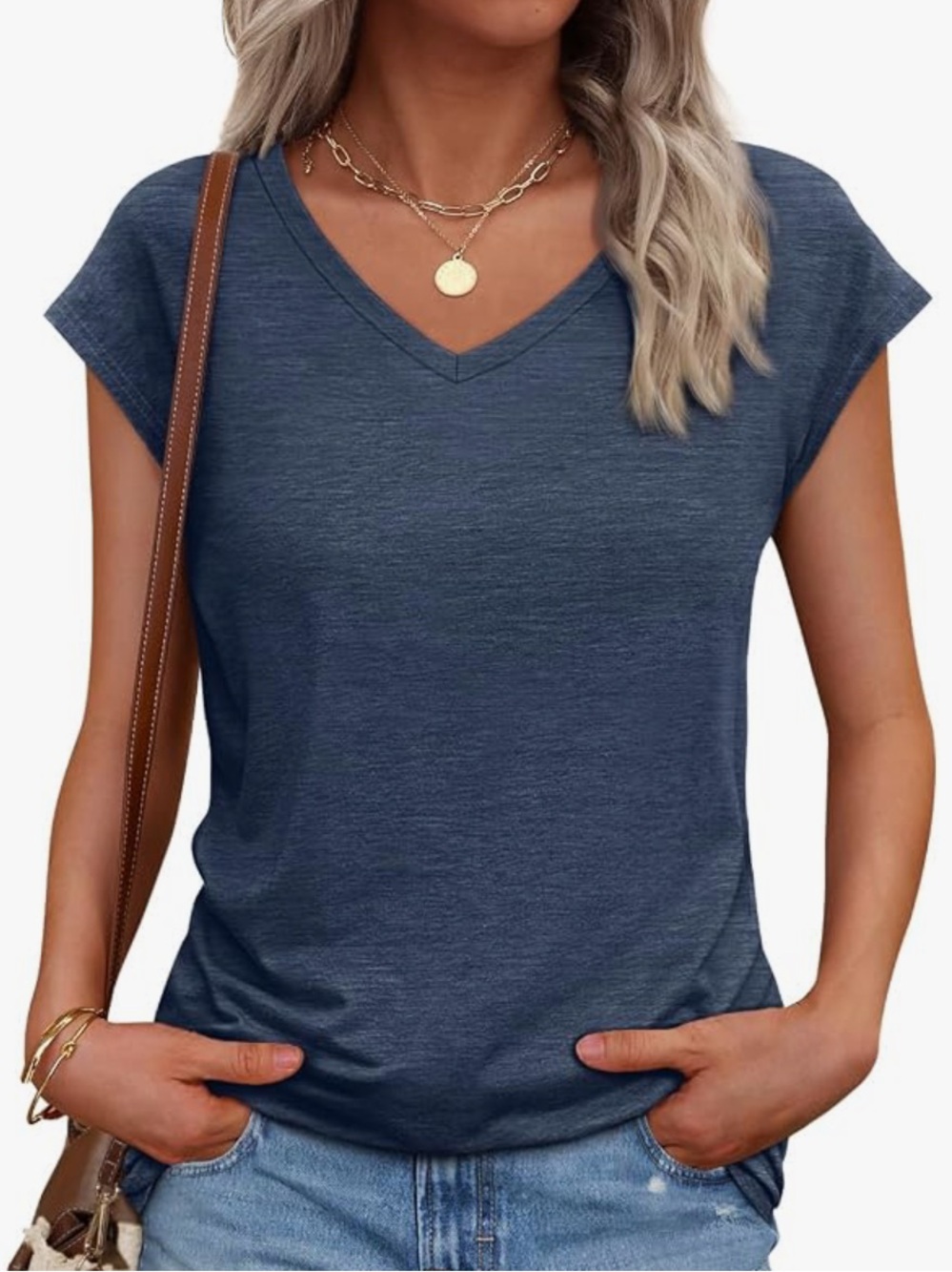 Women's Small V-Neck Sleeve Top Heather Navy Gray New w/out Tags!